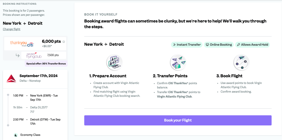 point me booking page instructions