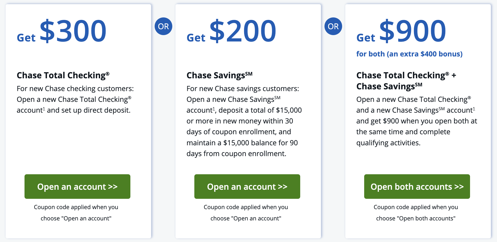 chase bank bonus 3 options