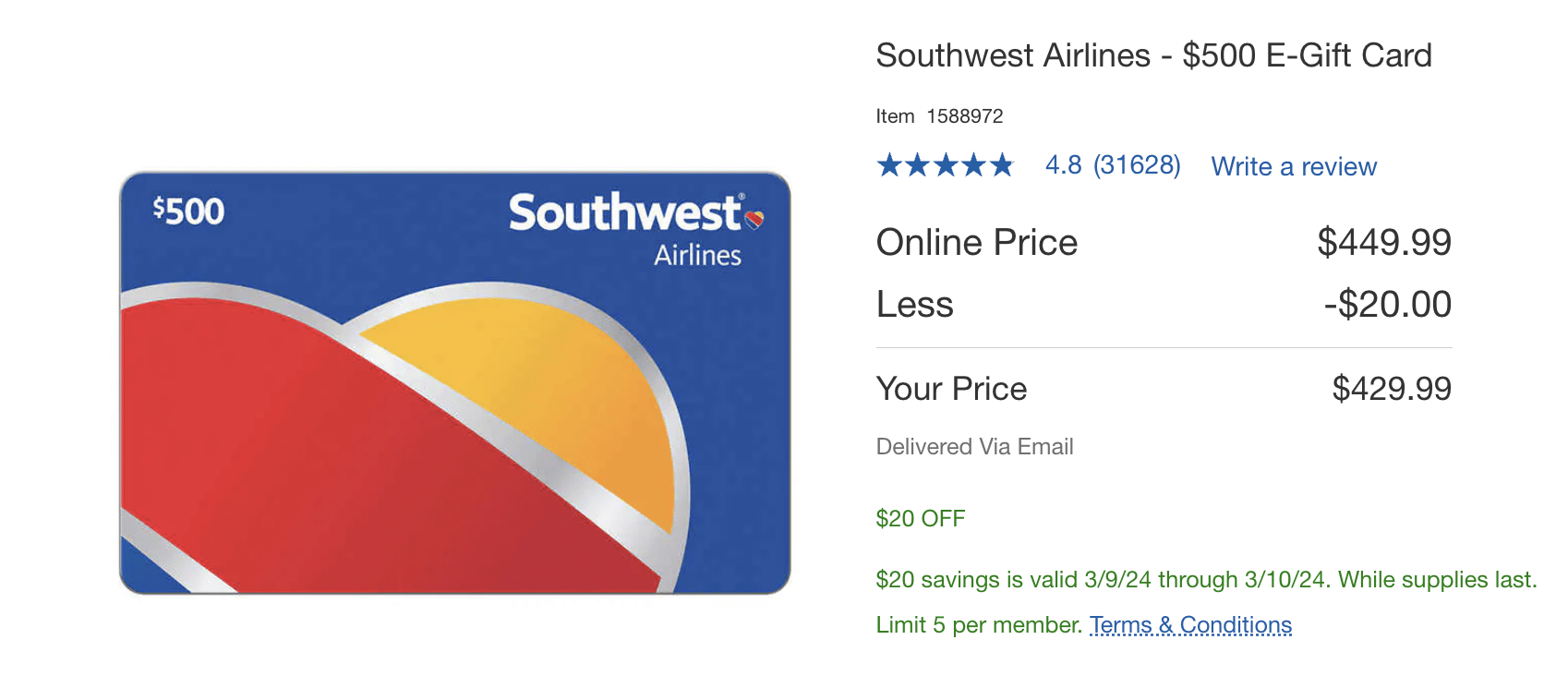 costco southwest gift card