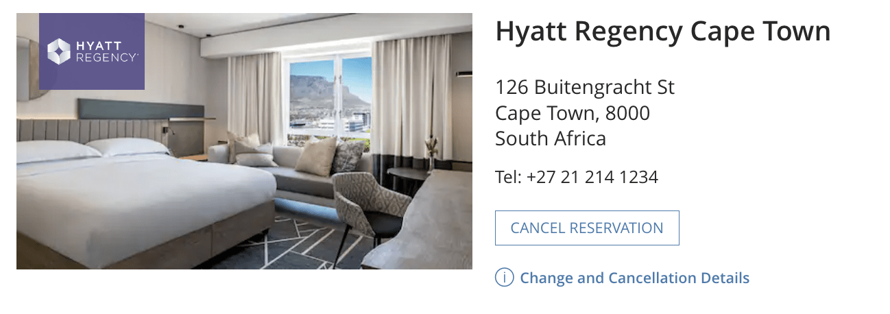 hyatt booking info cancellation button location