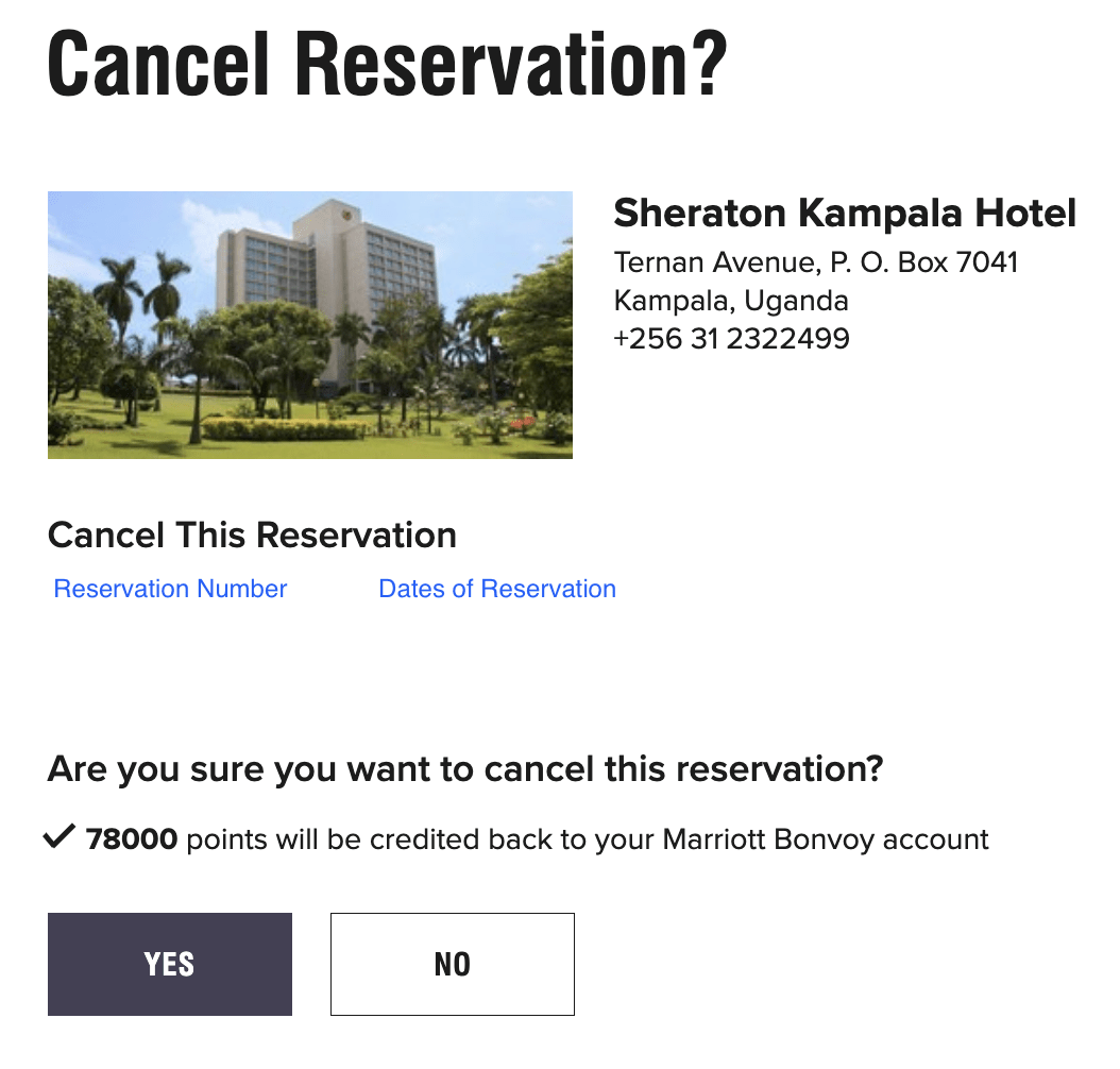 marriott cancellation example showing refund