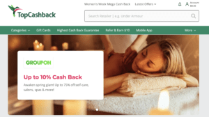 topcashback shopping portal screenshot main page