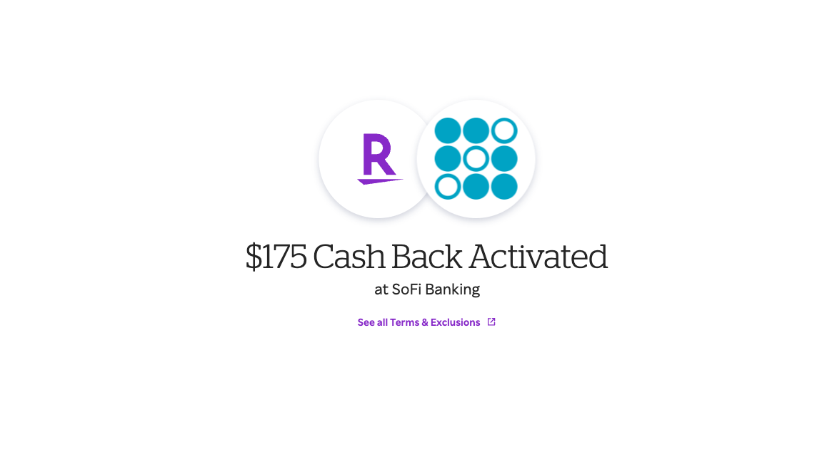 rakuten sofi $175 cash back checking account offer