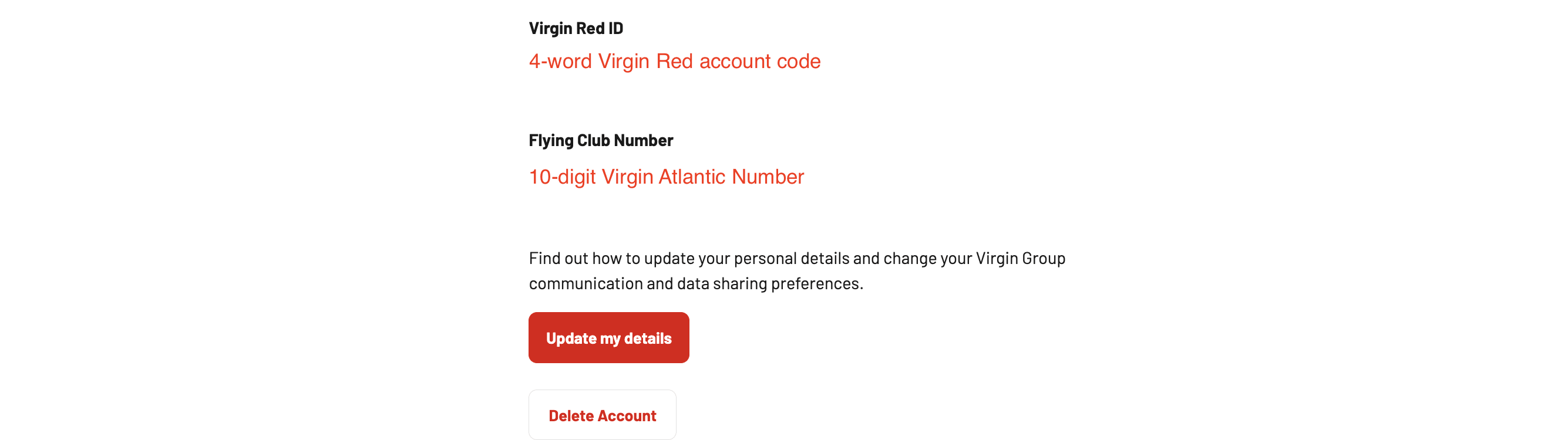 virgin red account number section